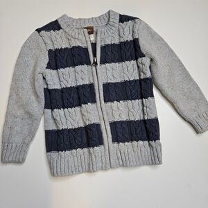 Tea collection cable sweater, gray and navy striped, infant 18-24 months